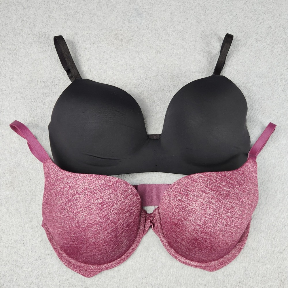 Victoria's Secret Push Up Bra Womens 34D Black Purple Perfect Coverage Lot of 2